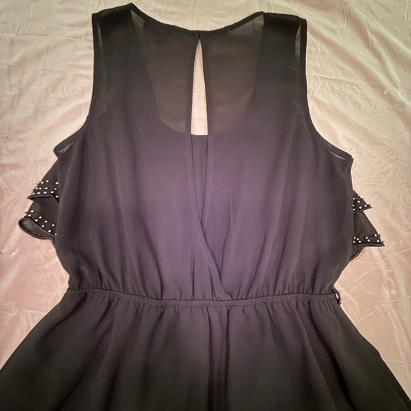 Vintage Y2K Black Sleeveless Scalloped Edge Tiered Mini Dress w/ Beading Small - Picture 5 of 12